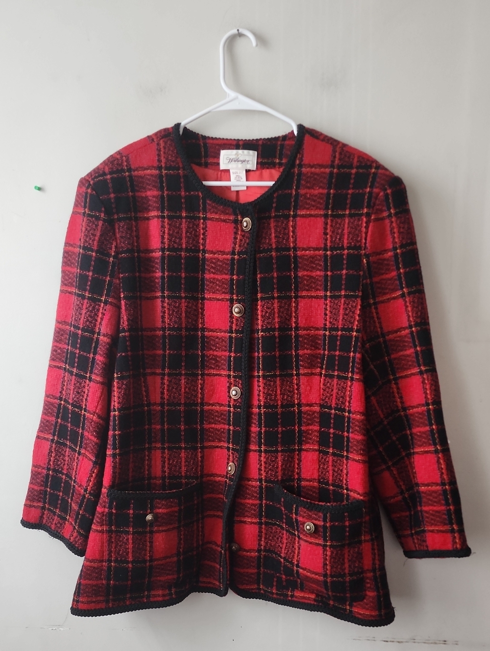 Worthington Red and Black Plaid Wool Blend Jacket